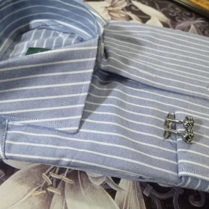 Spring high-quality cotton vintage windsor collar french cufflinks men's long-sleeved striped shirt shirt – Image 7