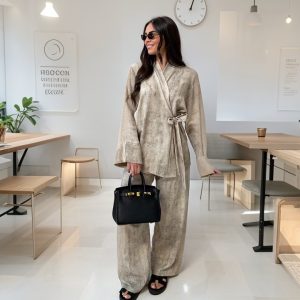 European and American cross-border  women's new casual style lace-up loose long-sleeved trouser suit – Image 3