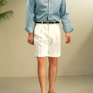 PAPER Thousands of solid color pants double pleats non-ironing gentleman business casual high-waisted basic shorts men's summer – Image 3