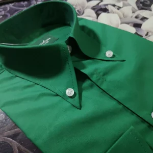 Rare Patek  Green %100 Cotton Poplin English Long Peak Collar Buckle Collar Men's Slim Fit Long Sleeve Shirt – Image 3