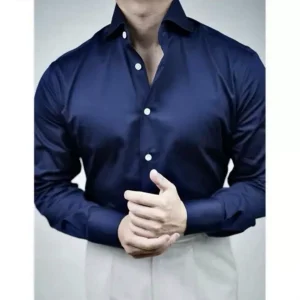 American Gym Shirt Black Navy Blue No Iron Wrinkle Resistant Windsor Straight Neck Black Navy Blue Men's Slim Long Sleeves – Image 4