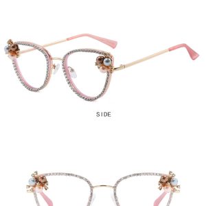 Triangle Cat Eye Diamond Flat Lens 2025 New Anti Blue Light Luxury Glasses Frame Pearl Vintage Personality Glasses Frame – Image 7