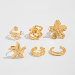 European and American cross-border ocean resort wind conch scallop shell ring set ins wind metal flower open ring girl – Image 12