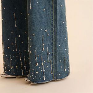 American cross-border small design high-quality rhinestone tassel embellished jeans – Image 5