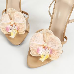 Cross-border European and American women's three-dimensional floral decoration back ankle strap round toe stiletto sandals fashion party heels – Image 9
