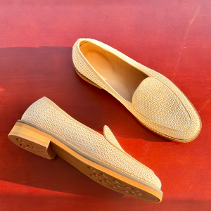 Hand-woven hemp straw shoes, men's summer breathable linen shoes, Chinese casual apricot leather loafers, one foot – Image 4