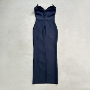 Cross border black bandeau off-the-shoulder rhinestone chain tight sexy celebrity bandage maxi dress dress – Image 6