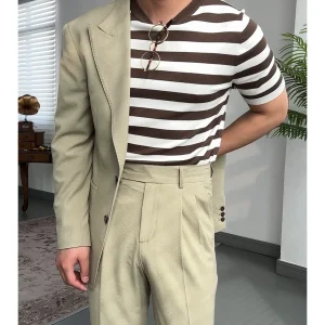 Retro Sea Soul Striped Knitwear, Casual and Versatile, Slim Round Neck Short Sleeve T-Shirt, Men's Summer Trend – Image 4
