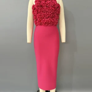 French temperament halterneck three-dimensional flower bandage dress women's niche slim sexy backless party evening dress skirt – Image 6