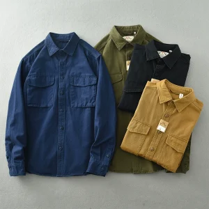 yuppie cargo large pocket vintage shirt men's jacket men's trend versatile cotton washed long sleeve shirt tide – Image 3