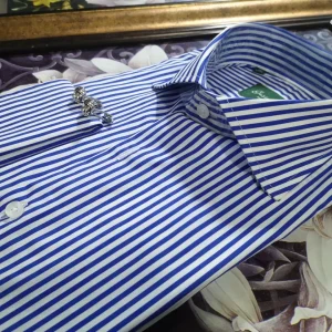 Spring high-quality cotton vintage windsor collar french cufflinks men's long-sleeved striped shirt shirt – Image 4