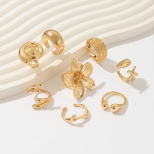 European and American cross-border ocean resort wind conch scallop shell ring set ins wind metal flower open ring girl – Image 11