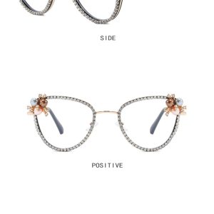 Triangle Cat Eye Diamond Flat Lens 2025 New Anti Blue Light Luxury Glasses Frame Pearl Vintage Personality Glasses Frame – Image 3