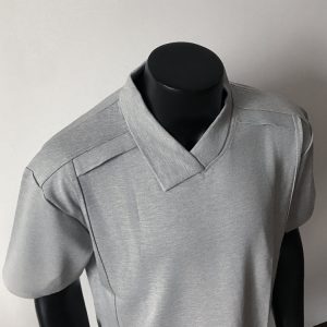 Simple solid color irregular lapel t-shirt men's cleanfit gray polo shirt handsome casual loose half-sleeved tide – Image 3