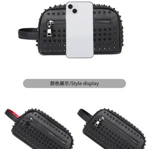 Fashionable casual rivet men's texture bag bag personality handbag bag clutch bag trend leather mobile phone bag wallet – Image 3