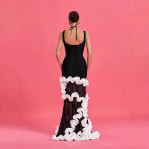 new European and American cross-border suspender dresses light luxury wrapping hip spiral lace bandage dress evening dress – Image 3