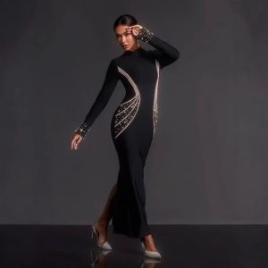 European and American cross-border design luxury nail drill bag hip tight bandage dress fashion European and American party dress – Image 3