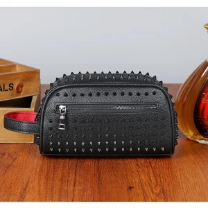 Fashionable casual rivet men's texture bag bag personality handbag bag clutch bag trend leather mobile phone bag wallet – Image 4