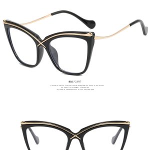 X Cat's Eye Metal Glasses Frame  New Anti-Blue Light Large Frame Flat Lens European and American INS Trend Retro Glasses Frame – Image 5