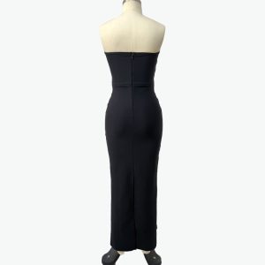 Cross border black bandeau off-the-shoulder rhinestone chain tight sexy celebrity bandage maxi dress dress – Image 5