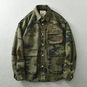 spring men's american nostalgic wash cargo jacket heavy casual multi-pocket camouflage lapel mountain jacket men – Image 4