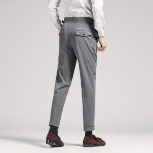 Neapolitan trousers, cropped pants, khaki straight drape, business casual waistband pants, slim fit trousers – Image 4