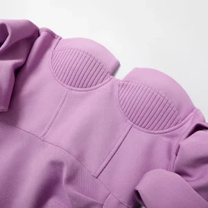 Sexy bubble short sleeve bandage skirt celebrity temperament niche French bandeau one-shoulder slim slit dress women – Image 5
