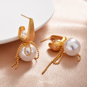 Two-wearing brushed pearl bow lace tassel stud earrings earrings sweet temperament design sense earrings ear accessories – Image 3