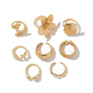 European and American cross-border ocean resort wind conch scallop shell ring set ins wind metal flower open ring girl – Image 10