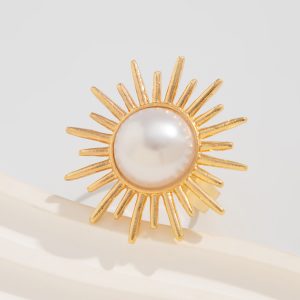European and American cross-border exaggerated irregular metal percussion pattern open ring women's ins geometric ring imitation pearl ring – Image 7