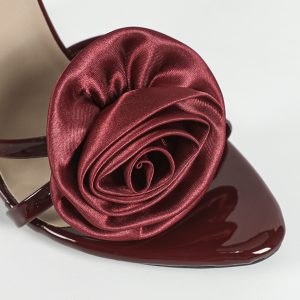 Cross-border European and American women's three-dimensional flower cross strap back ankle strap round toe stiletto sandals rose red heels – Image 5