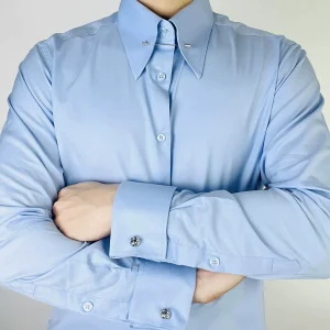 White French Shelby with pinhole collar contrast shirt empire collar men's long sleeve shirt top Khmer – Image 3