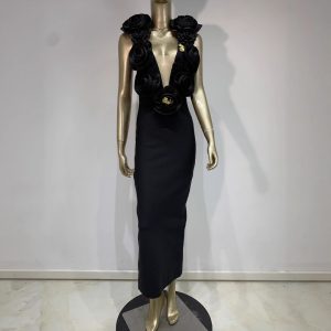 2025 Cross Border Foreign Trade New Amazon Hot Sale Bandage Dress Sexy Deep V Flower Party Long Skirt Dress – Image 3