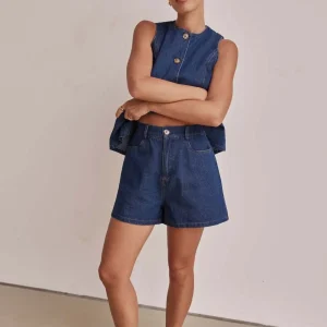 2025 spring and summer new Amazon independent station European and American fashion sleeveless waist high-waisted loose denim shorts suit – Image 5