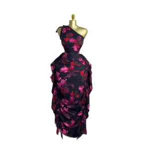 European and American cross-border women's clothing 2025 summer new sleeveless shoulder oblique collar print tie ruffle bodycon dress – Image 5