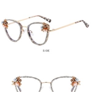 Triangle Cat Eye Diamond Flat Lens 2025 New Anti Blue Light Luxury Glasses Frame Pearl Vintage Personality Glasses Frame – Image 6