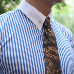 Spring Summer Italian Neapolitan Collar Pin Slim Fit Wedding Master of Ceremonies Long Sleeve Striped Men's Shirt French Sleeve Links Shirt – Image 3