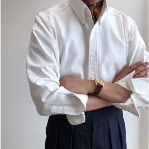 Summer High Density Cotton Oxford Shirt Large Peak Collar Buckle Slim Long Sleeve Men's Premium Commuter Shirt – Image 3