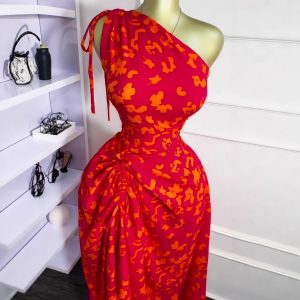 European and American cross-border women's clothing 2025 summer new sleeveless shoulder slanted collar waist drawstring temperament long dress – Image 3