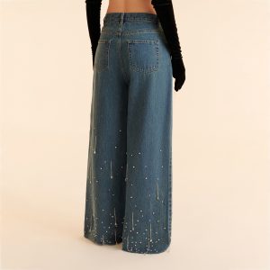 American cross-border small design high-quality rhinestone tassel embellished jeans – Image 4