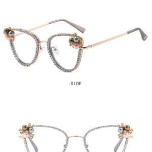 Triangle Cat Eye Diamond Flat Lens 2025 New Anti Blue Light Luxury Glasses Frame Pearl Vintage Personality Glasses Frame – Image 8