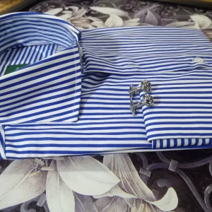 Spring high-quality cotton vintage windsor collar french cufflinks men's long-sleeved striped shirt shirt – Image 3