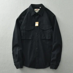 yuppie cargo large pocket vintage shirt men's jacket men's trend versatile cotton washed long sleeve shirt tide – Image 5