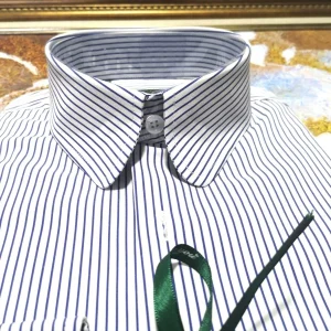 Clearance Khmer micro elastic fillet collar concealed button Italian stripe men's slim long sleeve shirt shirt wedding officiant – Image 4