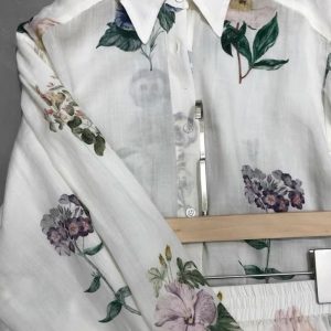 European Station European Goods Shorts Set Women's Summer Dress Fashion Two Piece Set 2025 White Printed Shirt Long Sleeves Loose Sleeves – Image 4