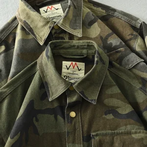 spring men's american nostalgic wash cargo jacket heavy casual multi-pocket camouflage lapel mountain jacket men – Image 3