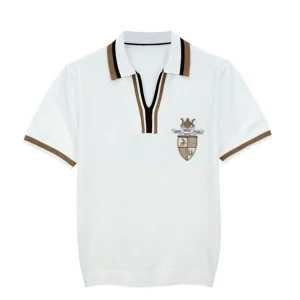 British yuppie men's pattern embroidery men's short sleeve high-end lapel color-blocked top slim polo shirt men – Image 3