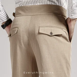 Neapolitan trousers, cropped pants, khaki straight drape, business casual waistband pants, slim fit trousers – Image 3