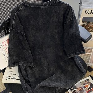 Plus size women's clothing  new summer loose wash old trendy brand short sleeve t-shirt cotton shoulder clothes ins – Image 3