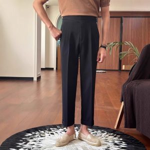 Neapolitan high-waisted men's straight-leg casual trousers Spring and autumn business Paris buckle versatile drape no-iron trousers – Image 4